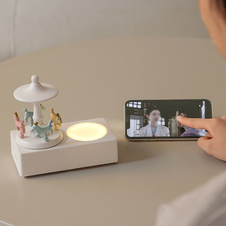 Carousel Shape Night Light Cute Wireless Bluetooth Speaker(Wood Grain) by buy2fix