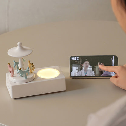 Carousel Shape Night Light Cute Wireless Bluetooth Speaker(Wood Grain) by buy2fix