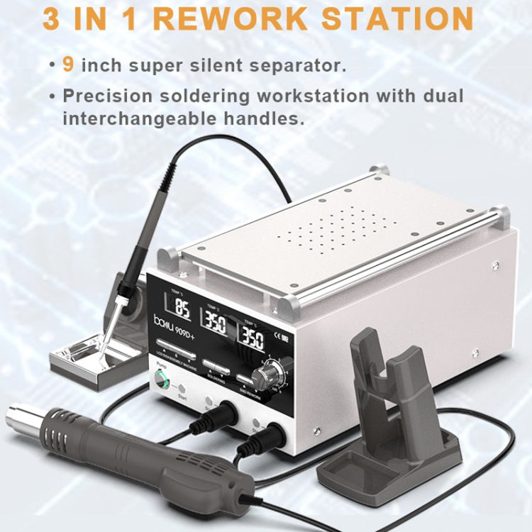 Baku BA-909D+ 750W 3 in 1 Hot Air Soldering Station Screen Remover for Mobile Phone EU Plug 220V - Soldering Iron Set by Baku | Online Shopping UK | buy2fix