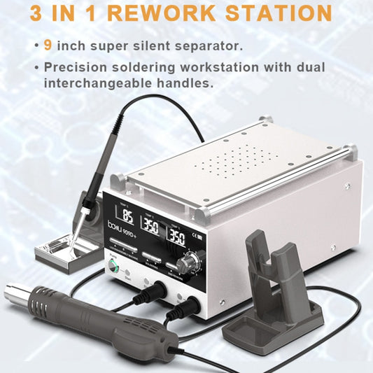 Baku BA-909D+ 750W 3 in 1 Hot Air Soldering Station Screen Remover for Mobile Phone EU Plug 220V - Soldering Iron Set by Baku | Online Shopping UK | buy2fix