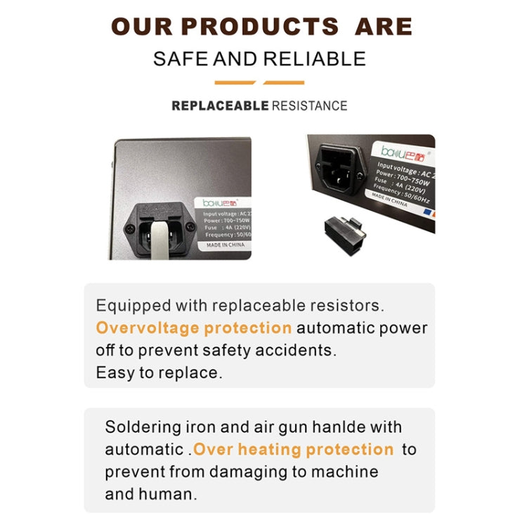 Baku BA-909D+ 750W 3 in 1 Hot Air Soldering Station Screen Remover for Mobile Phone US Plug 110V - Soldering Iron Set by Baku | Online Shopping UK | buy2fix