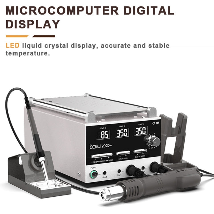 Baku BA-909D+ 750W 3 in 1 Hot Air Soldering Station Screen Remover for Mobile Phone EU Plug 220V - Soldering Iron Set by Baku | Online Shopping UK | buy2fix