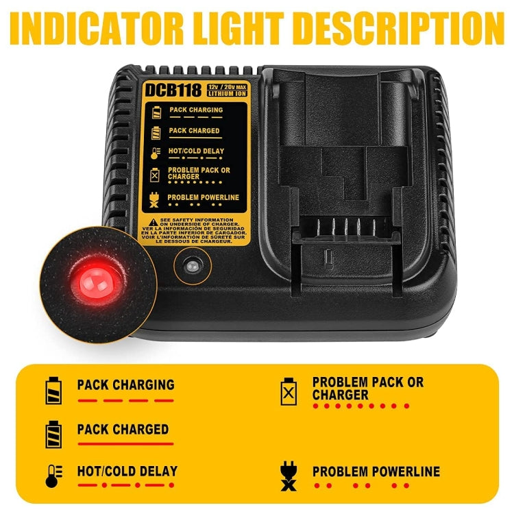 DCB118 For Dewalt 12V-20V Electric Tool Battery Charger, Plug: UK (Yellow) - Electric Saws & Accessories by buy2fix | Online Shopping UK | buy2fix