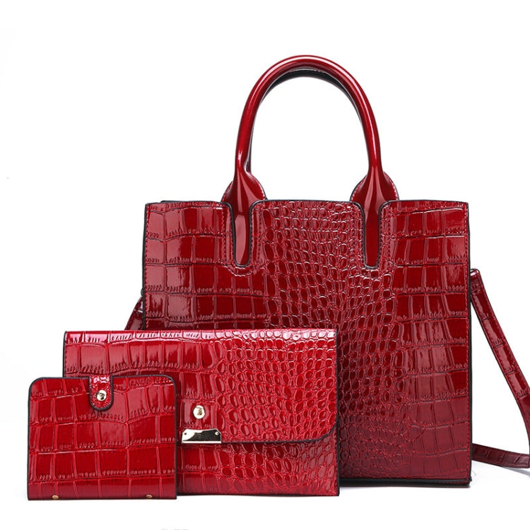 3-in-1 Women Handbag Simple Versatile Crocodile Pattern Large Shoulder Bag(Red) - Handbags by buy2fix | Online Shopping UK | buy2fix