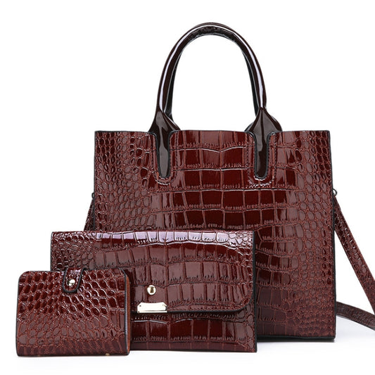 3-in-1 Women Handbag Simple Versatile Crocodile Pattern Large Shoulder Bag(Brown) - Handbags by buy2fix | Online Shopping UK | buy2fix