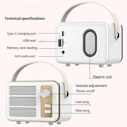 Mini Retro HIFI Level Stereo Sound Handheld Portable Bluetooth Speaker, Color: White - Mini Speaker by buy2fix | Online Shopping UK | buy2fix