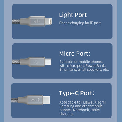 ROMOSS 3-In-1 66W 6A USB To 8 Pin / Type-C / USB-C / Micro Charging Cable Nylon Braid Cord 1M(Blue) - Multifunction Cable by ROMOSS | Online Shopping UK | buy2fix