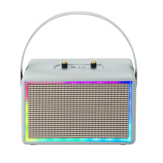 Leather Colorful Light Effect Karaoke Audio Retro Outdoor Bluetooth Speaker, Style: Single Speaker(Gray) - Desktop Speaker by buy2fix | Online Shopping UK | buy2fix