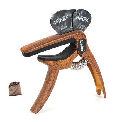 Galux GC501A Acoustic Guitar Pitch Clip Folk Ukulele Metal Clip With Storage Bag, Color: Dark Wood Pattern - Guitar Tuner Accessories by Galux | Online Shopping UK | buy2fix
