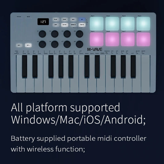 M-VAVE SMK-25 USB MIDI Keyboard Controller With 8 Back Drum Pads(White) by M-VAVE