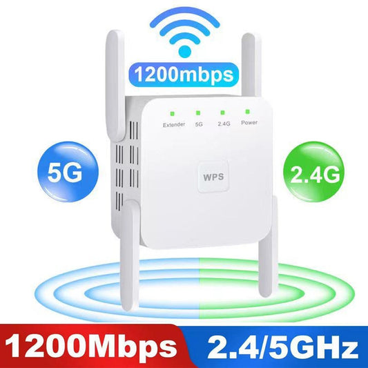 1200Mbps 2.4G / 5G WiFi Extender Booster Repeater Supports Ethernet Port White UK Plug by buy2fix