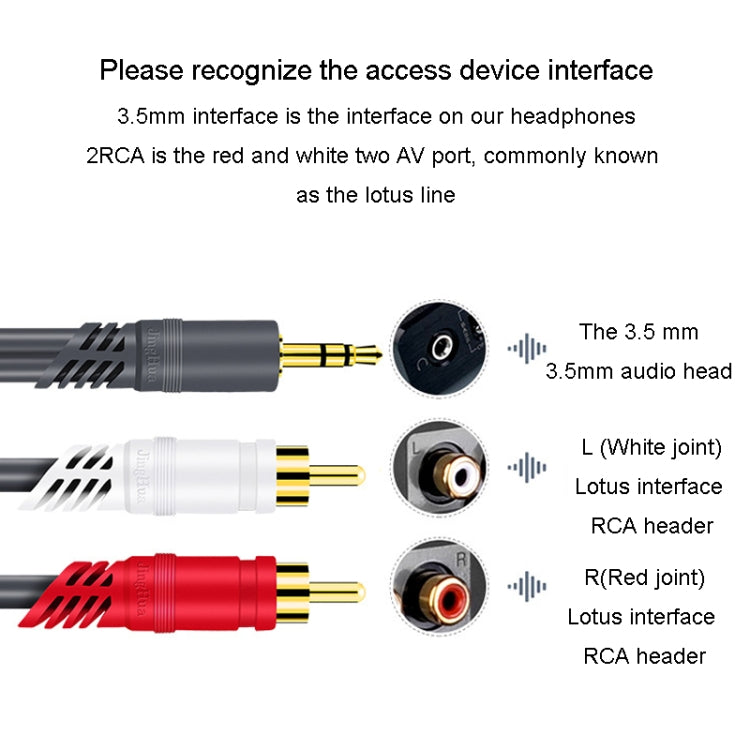 JINGHUA 3.5mm To 2RCA Audio Cable Game Console Outdoor Audio Connection Cable, Size: 10m(Grey) - RCA Cable by JINGHUA | Online Shopping UK | buy2fix