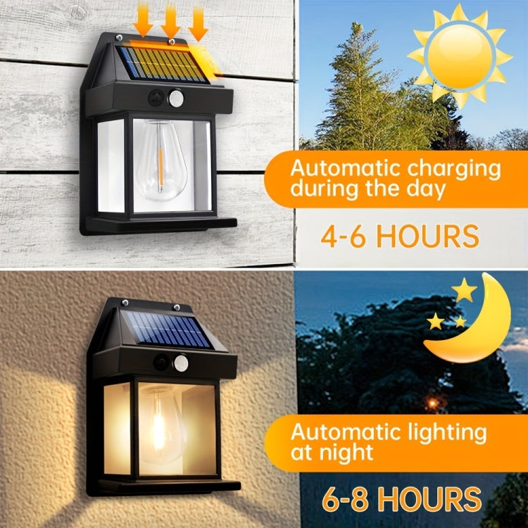 Solar Outdoor Tungsten Wall Light 3 Modes Body Sensing Waterproof Garden Villa Night Light, Spec: Regular Black - Solar Lights by buy2fix | Online Shopping UK | buy2fix