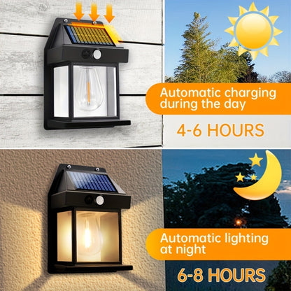 Solar Outdoor Tungsten Wall Light 3 Modes Body Sensing Waterproof Garden Villa Night Light, Spec: Large Black - Solar Lights by buy2fix | Online Shopping UK | buy2fix