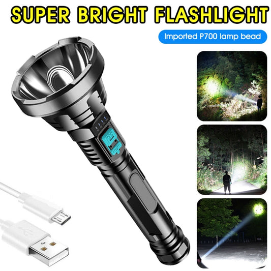 Strong Light Flashlight USB Rechargeable LED Super Bright Long-range Outdoor Lighting(Black) by buy2fix
