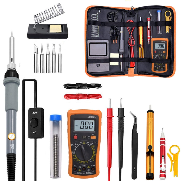 19 in 1 60W Adjustable Temperature Soldering Iron Multimeter Tool Set, Color: Gray EU Plug - Electric Soldering Iron by buy2fix | Online Shopping UK | buy2fix