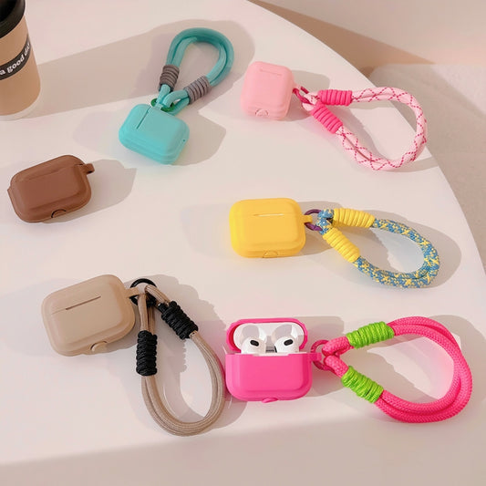 For AirPods Pro Dopamine Contrast Color Silicone Earphone Cover With Hand Strap(Pink) by buy2fix