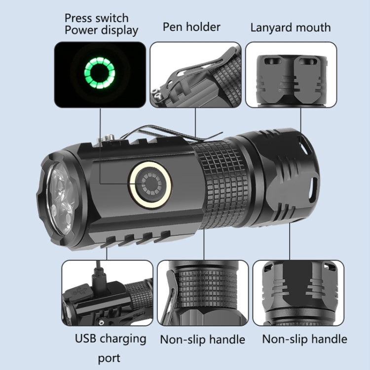 3LED Strong Light TYPE-C Charging Convenient Mini Multi-Function Flashlight(With USB Cable No Battery) by buy2fix