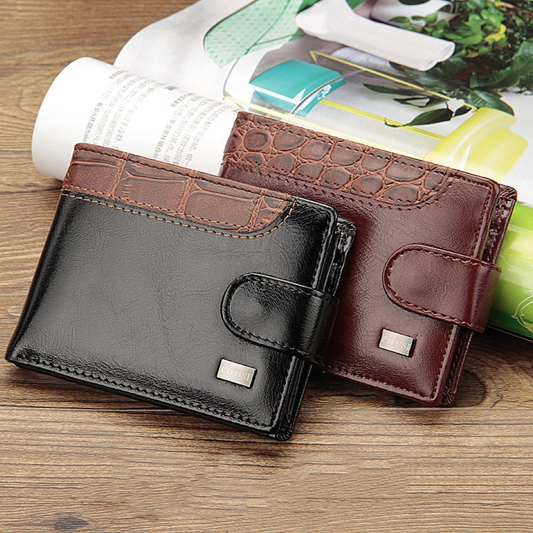 Baellerry M1078 Splicing Leather Casual Men Wallet With Buckle Multi-Card Slot Coin Purse(Black) - Wallets by Baellerry | Online Shopping UK | buy2fix