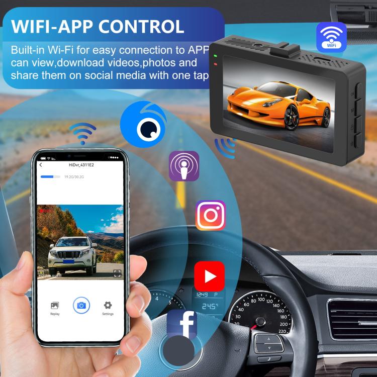 3-Inch Dual-Lens Front 4K + Rear 2K HD WiFi Connected Driving Recorder(A5) - Car DVRs by buy2fix | Online Shopping UK | buy2fix