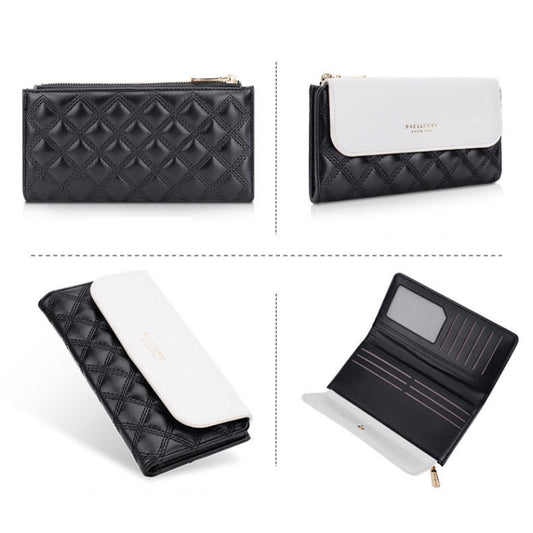 Baellerry N2403 Ladies Long Wallet with Multiple Card Slots Large Capacity Tri-fold Clutch Bag, Color: Black White by Baellerry