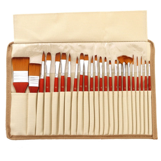 ZHU TING 24pcs /Set Nylon Bristle Paintbrush Set Painting Watercolor Brushes With Cloth Bag(Orange Red Rod)