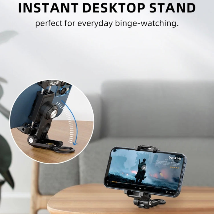Telesin  Mobile Phone Clip 360 Degree Rotating Desktop Bracket With Cold Shoe Mount(Black) - Desktop Holder by Telesin | Online Shopping UK | buy2fix
