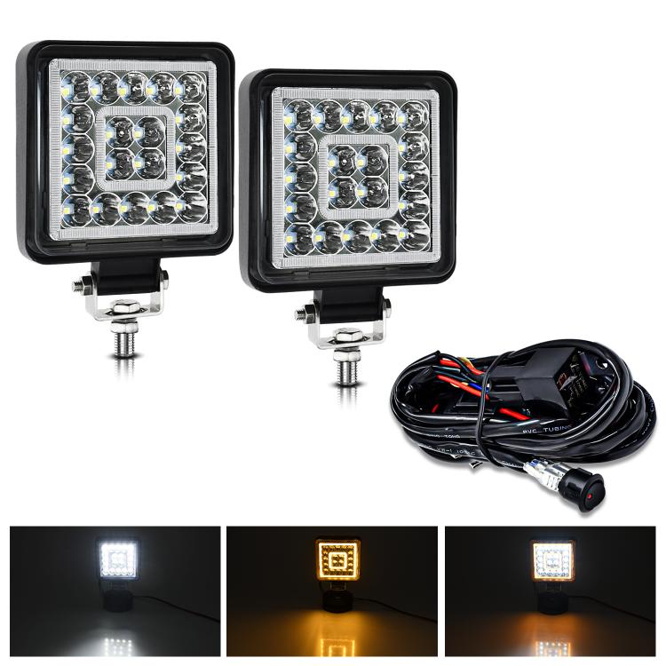 4 Inch Square Mixed Light Double-Circle Angel Eye Work Light(E10 1pair) - Work Lights by buy2fix | Online Shopping UK | buy2fix