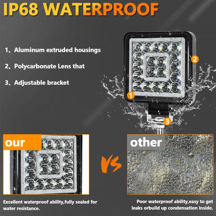 4 Inch Square Mixed Light Double-Circle Angel Eye Work Light(E10 1pair) - Work Lights by buy2fix | Online Shopping UK | buy2fix