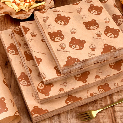 100sheets /Pack Bear Pattern Greaseproof Paper Baking Wrapping Paper Food Basket Liners Paper  15x15cm - Retail Packaging by buy2fix | Online Shopping UK | buy2fix