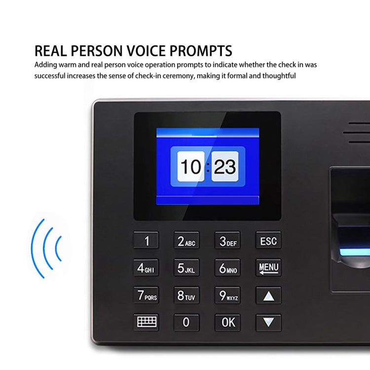 Fingerprint Recognition Voice Broadcast Smart Report Generation Attendance Machine, Model: Black US Plug by buy2fix