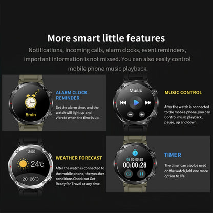 T30 1.6-inch Outdoor Sports Waterproof Smart Music Bluetooth Call Watch, Color: Black Net+Silicone - Smart Watches by buy2fix | Online Shopping UK | buy2fix