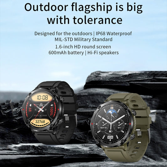 T30 1.6-inch Outdoor Sports Waterproof Smart Music Bluetooth Call Watch, Color: Black Steel+Silicone by buy2fix