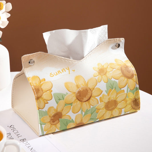 Oil Printed Leather Tissue Box Living Room Decorative Tissue Storage Bag, Color: Yellow Sunflower - Storage Boxes by buy2fix | Online Shopping UK | buy2fix