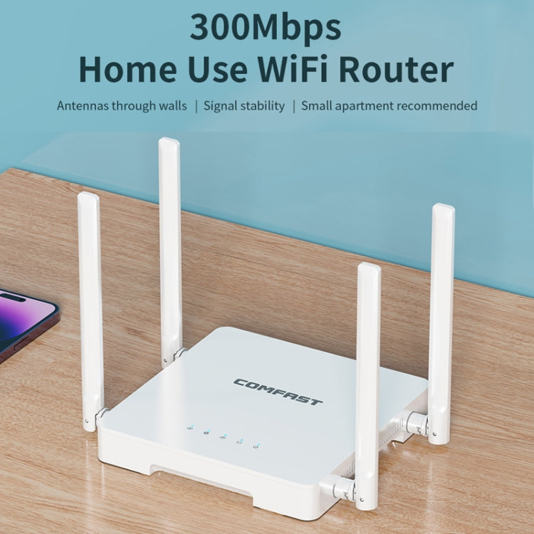 COMFAST CF-N1 V2  300Mbps WIFI4 Wireless Router With 1 Wan + 4 Lan RJ45 Ports,EU Plug - Wireless Routers by COMFAST | Online Shopping UK | buy2fix