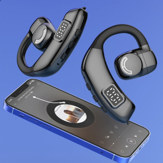 Bluetooth Headset Digital Display Hanging Ear OWS Stereo Sports Earbuds(White) by buy2fix
