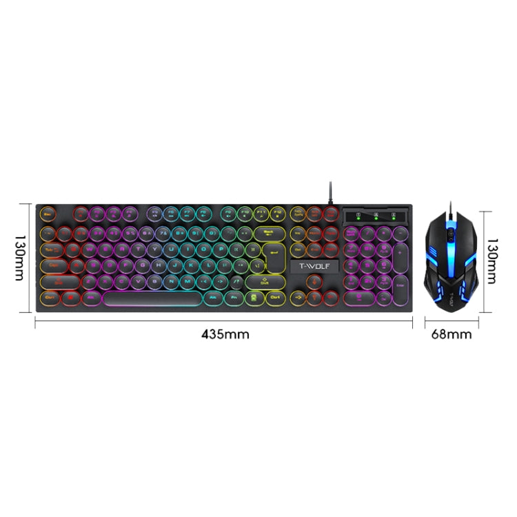 T-WOLF TF270 Colorful Light Effect Retro Gaming Wired Keyboard And Mouse Set(Set) - Wired Keyboard by T-WOLF | Online Shopping UK | buy2fix