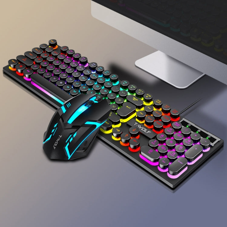 T-WOLF TF270 Colorful Light Effect Retro Gaming Wired Keyboard And Mouse Set(Set) - Wired Keyboard by T-WOLF | Online Shopping UK | buy2fix