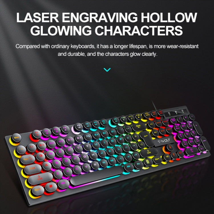 T-WOLF TF270 Colorful Light Effect Retro Gaming Wired Keyboard And Mouse Set(Set) - Wired Keyboard by T-WOLF | Online Shopping UK | buy2fix