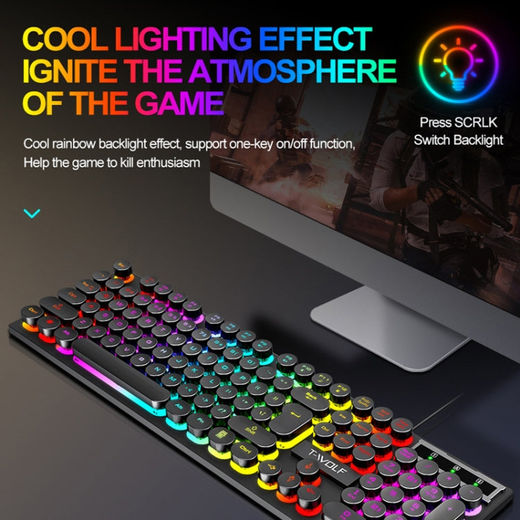 T-WOLF TF270 Colorful Light Effect Retro Gaming Wired Keyboard And Mouse Set(Set) - Wired Keyboard by T-WOLF | Online Shopping UK | buy2fix