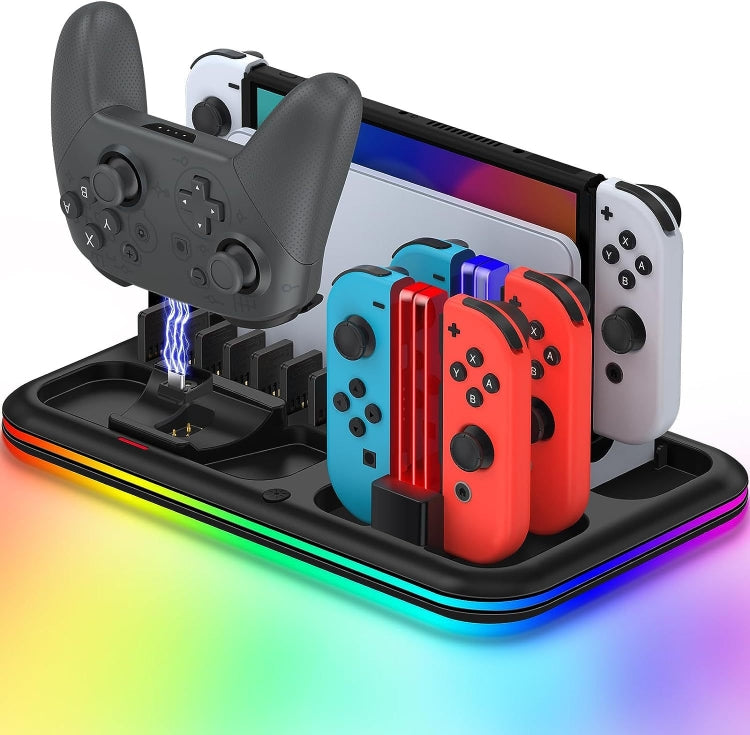 For Nintendo Switch / OLED Charging Dock Station Controller Charger with RGB Light(Black) - Charger & Power by buy2fix | Online Shopping UK | buy2fix