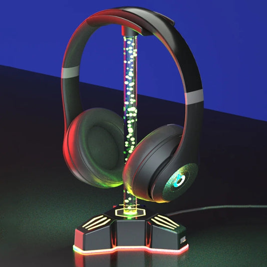 RGB Lighted Headphone Stand With Ambient Light USB Expansion Port Headphone Display Bracket, Style: With 3.5mm Port by buy2fix