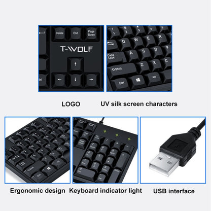 T-WOLF 104-keys USB Computer Office Home Wired Keyboard(T15) - Wired Keyboard by T-WOLF | Online Shopping UK | buy2fix