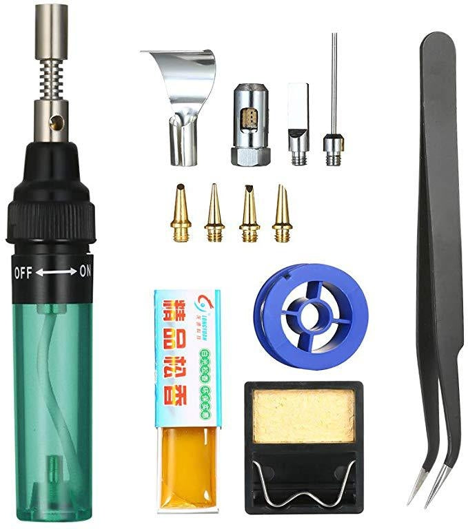 13pcs /Set Pen Type 3 In 1 Gas Soldering Iron Multi-function Gas Soldering Iron Set(Transparent Green) - Soldering Iron Set by buy2fix | Online Shopping UK | buy2fix