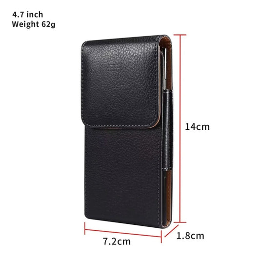 4.7 Inch Men Vertical Mobile Phone Waist Bag Litchi Pattern Back Clip Buckle Belt Leather Case by buy2fix