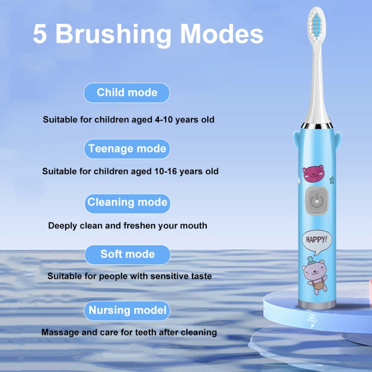 USB Charging Fully Automatic Ultrasonic Cartoon Children Electric Toothbrush, Color: Pink with 3 Heads - Toothbrushes by buy2fix | Online Shopping UK | buy2fix