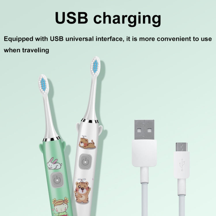 USB Charging Fully Automatic Ultrasonic Cartoon Children Electric Toothbrush, Color: White with 8 Heads - Toothbrushes by buy2fix | Online Shopping UK | buy2fix