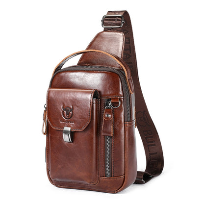 BULL CAPTAIN 122 Large-capacity Retro Cowhide Single-shoulder Crossbody Chest Bag with USB Port(Coffee) - Single-shoulder Bags by BULL CAPTAIN | Online Shopping UK | buy2fix