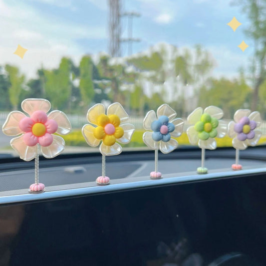 5pcs /Set Cute Cartoon Flower Car Shaking Ornament Car Dashboard Decoration, Style: Green Leaf Transparent by buy2fix