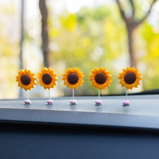5pcs /Set Cute Sunflower Car Ornament Car Center Console Shaking Flowers Decoration, Style: A Model